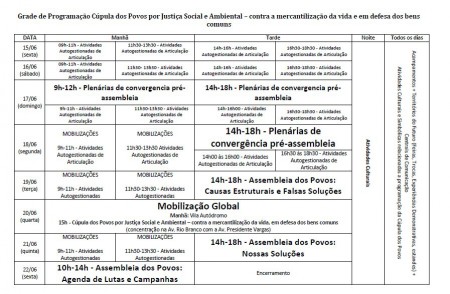 Programação Cúpula dos Povos